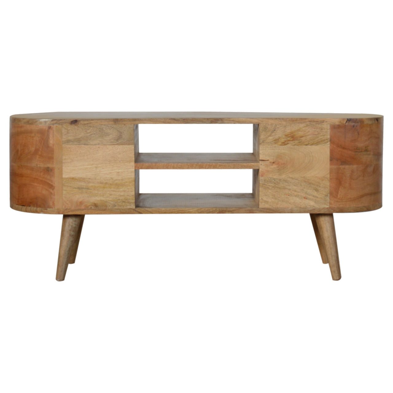 Rounded Mango Wood TV Unit with 4 Drawers