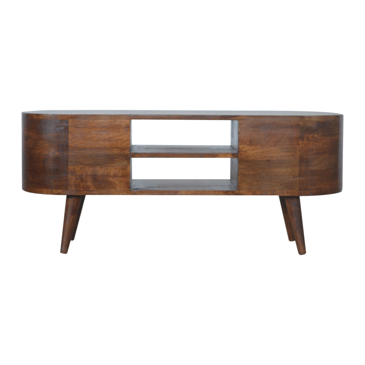 Chestnut Rounded Wooden TV Unit